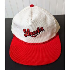 Vintage Strohs Beer Hat Cap White w Red Visor Snapback Excellent Condition‎